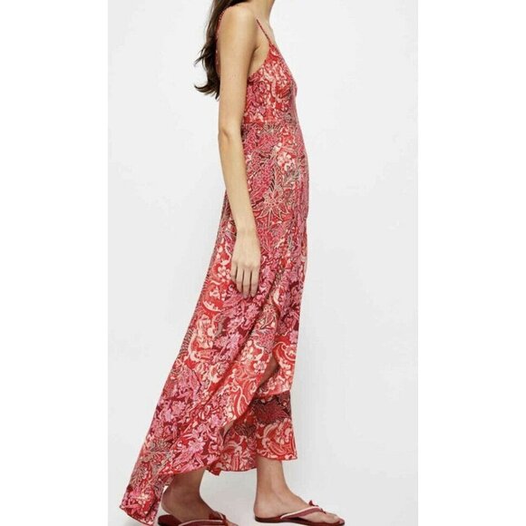 Free People Forever Yours Smocked Slip Dre Red S - Picture 5 of 5